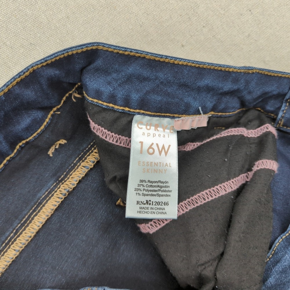 Curve Appeal Jeans Womens 16W Blue‎ Essential Skinny High Rise Stretch - Picture 10 of 15